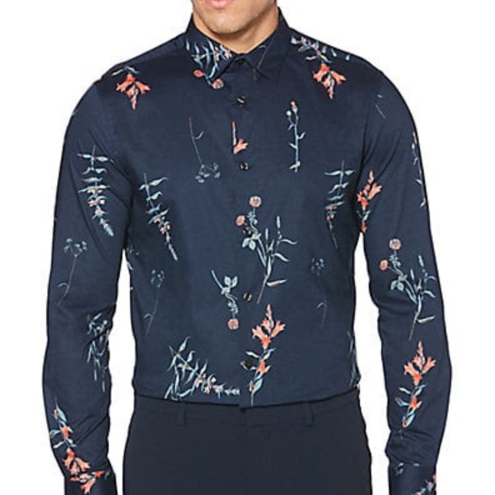 Slim Fit Poplin Botanical Print Shirt